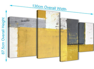 Panoramic Large Mustard Yellow Grey Abstract Painting Canvas Wall Art Print Split 4 Set 130cm Wide 4340 For Your Dining Room