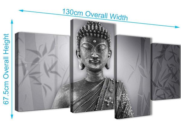 4 Piece Large Black White Buddha Living Room Canvas Pictures Decor - 4373 - 130cm Set of Prints