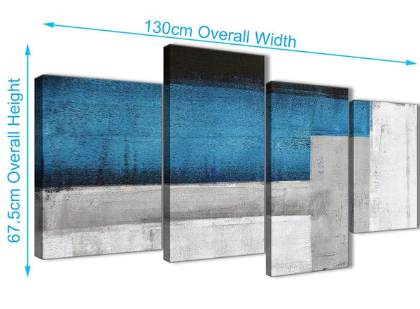4 Piece Large Blue Grey Painting Abstract Living Room Canvas Pictures Decor - 4423 - 130cm Set of Prints