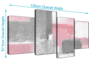 4 Piece Large Blush Pink Grey Painting Abstract Bedroom Canvas Pictures Decor - 4378 - 130cm Set of Prints