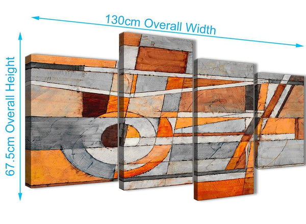 4 Piece Large Burnt Orange Grey Painting Abstract Bedroom Canvas Pictures Decor - 4405 - 130cm Set of Prints