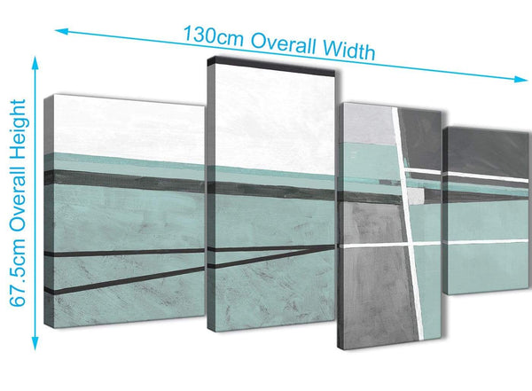4 Piece Large Duck Egg Blue Grey Painting Abstract Bedroom Canvas Wall Art Decor - 4396 - 130cm Set of Prints