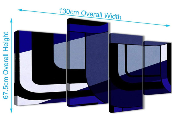4 Piece Large Indigo Navy Blue Painting Abstract Bedroom Canvas Pictures Decor - 4411 - 130cm Set of Prints