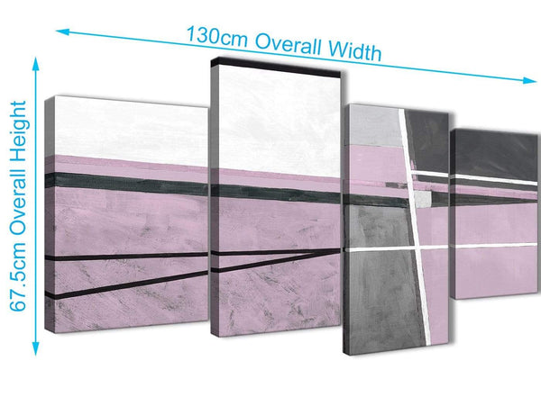 4 Piece Large Lilac Grey Painting Abstract Bedroom Canvas Pictures Decor - 4395 - 130cm Set of Prints