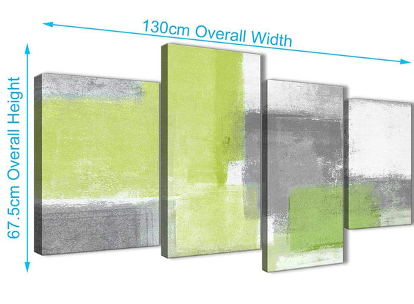 4 Piece Large Lime Green Grey Abstract - Abstract Living Room Canvas Pictures Decor - 4369 - 130cm Set of Prints