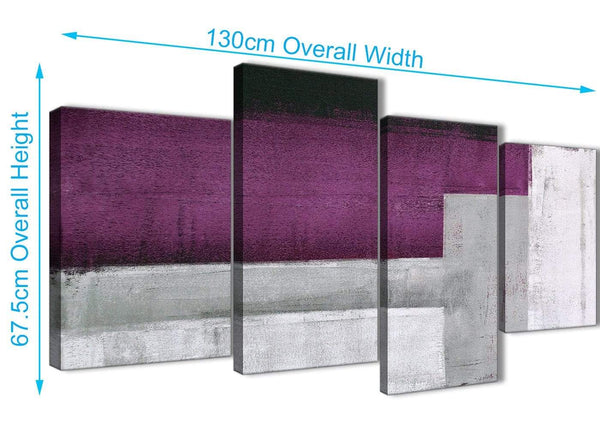 4 Piece Large Purple Grey Painting Abstract Living Room Canvas Wall Art Decor - 4427 - 130cm Set of Prints
