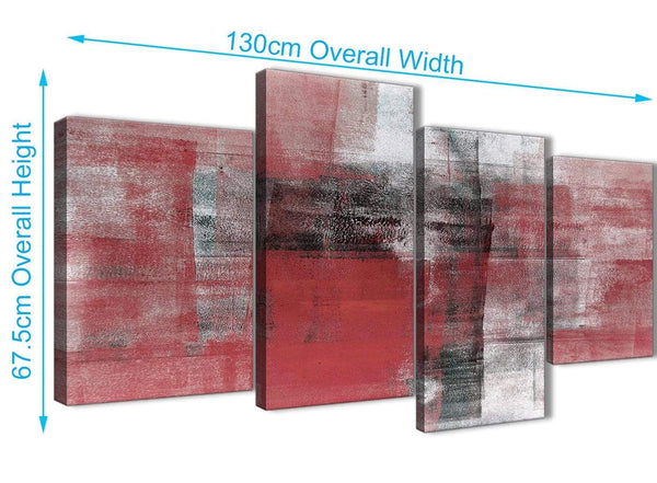 4 Piece Large Red Black White Painting Abstract Living Room Canvas Pictures Decor - 4397 - 130cm Set of Prints