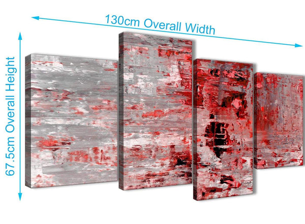 4 Piece Large Red Grey Painting Abstract Living Room Canvas Wall Art Decor - 4414 - 130cm Set of Prints
