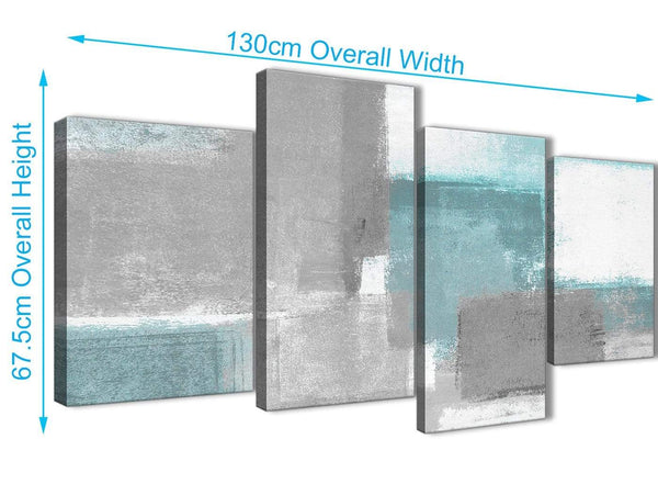 4 Piece Large Teal Grey Painting Abstract Bedroom Canvas Wall Art Decor - 4377 - 130cm Set of Prints