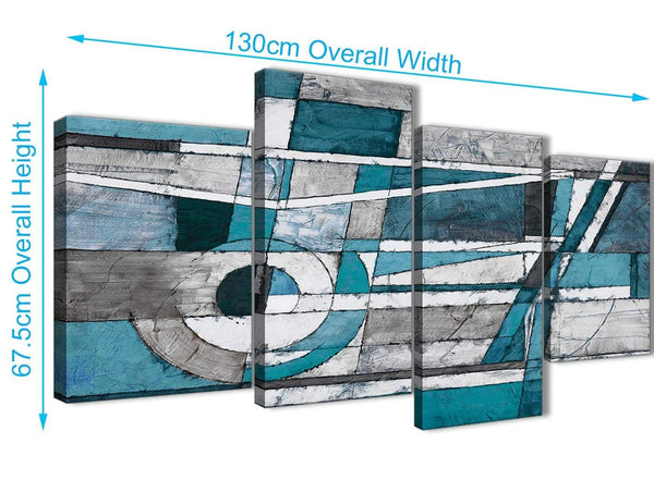4 Piece Large Teal Grey Painting Abstract Bedroom Canvas Pictures Decor - 4402 - 130cm Set of Prints