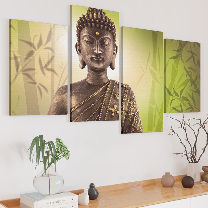 Abstract Buddha Lime Green Bamboo Zen Canvas - 4100