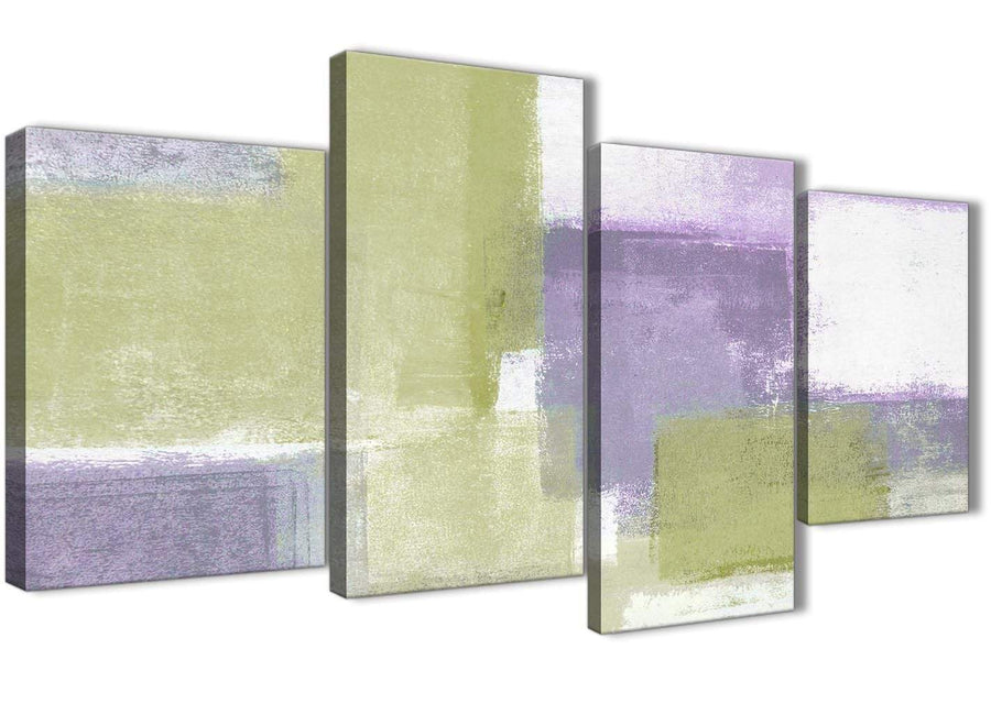 Oversized Large Lime Green Purple Abstract Painting Canvas Wall Art Print Multi 4 Piece 130cm Wide For Your Living Room-4364