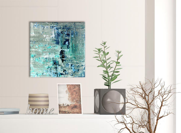 Contemporary Turquoise Teal Abstract Painting Wall Art Print Canvas Modern 49cm Square 1S333S For Your Hallway