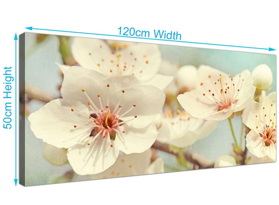 panoramic japanese cherry blossom duck egg blue white floral canvas modern 120cm wide 1289 for your hallway