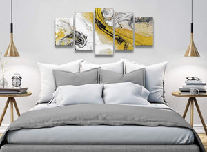 5 Piece Mustard Yellow and Grey Swirl Abstract Dining Room Canvas Pictures Decor - 5462 - 160cm XL Set Artwork