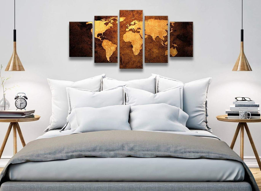 5 Piece Vintage Old World Map - Brown Cream Canvas - Abstract Bedroom Canvas Wall Art Decor - 5188 - 160cm XL Set Artwork