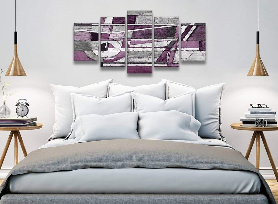 5 Piece Aubergine Grey White Painting Abstract Dining Room Canvas Pictures Decorations - 5406 - 160cm XL Set Artwork