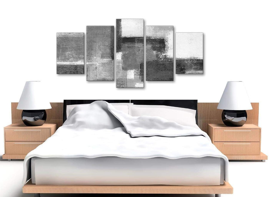 5 Part Black White Grey Abstract Living Room Canvas Pictures Decorations - 5368 - 160cm XL Set Artwork