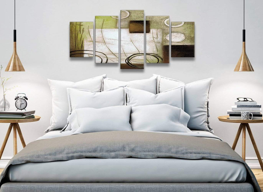 5 Panel Brown Green Painting Abstract Bedroom Canvas Wall Art Decor - 5421 - 160cm XL Set Artwork
