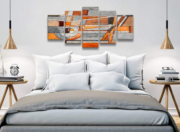 5 Panel Burnt Orange Grey Painting Abstract Living Room Canvas Pictures Decorations - 5405 - 160cm XL Set Artwork