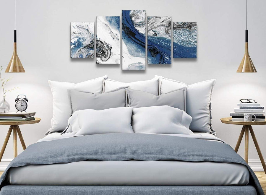 5 Piece Blue and Grey Swirl Abstract Office Canvas Wall Art Decor - 5465 - 160cm XL Set Artwork