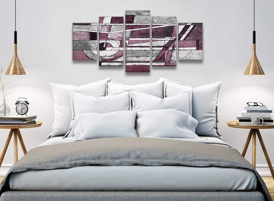 5 Piece Plum Grey White Painting Abstract Office Canvas Pictures Decorations - 5408 - 160cm XL Set Artwork