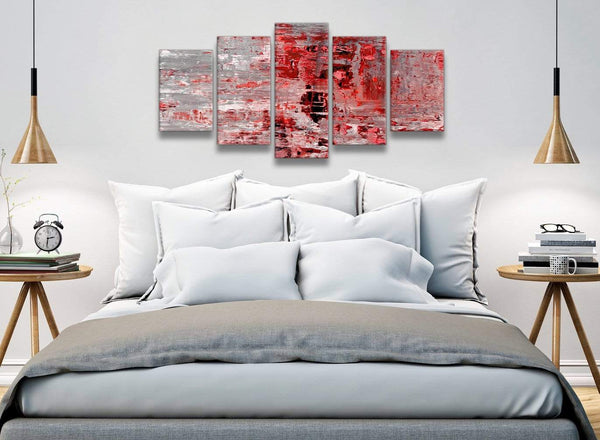 5 Panel Red Grey Painting Abstract Office Canvas Pictures Decor - 5414 - 160cm XL Set Artwork