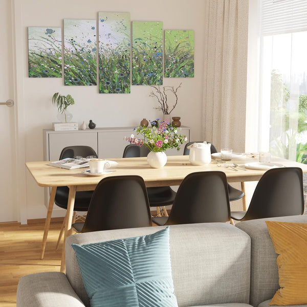 Green White Flowers Abstract Floral Canvas