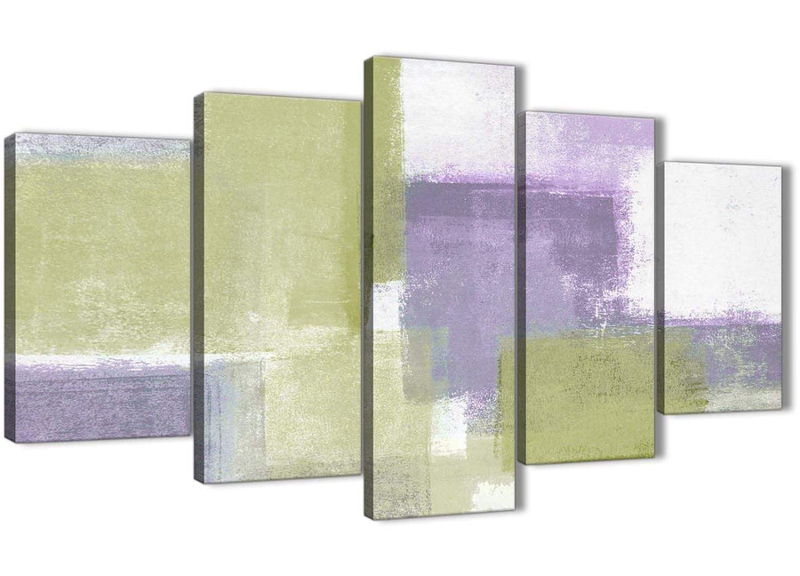 Oversized Extra Large Lime Green Purple Abstract Painting Canvas Wall Art Print Multi 5 Set 160cm Wide For Your Living Room-5364