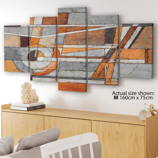 Burnt Orange Grey Painting Abstract Bedroom Canvas Wall Art Decor