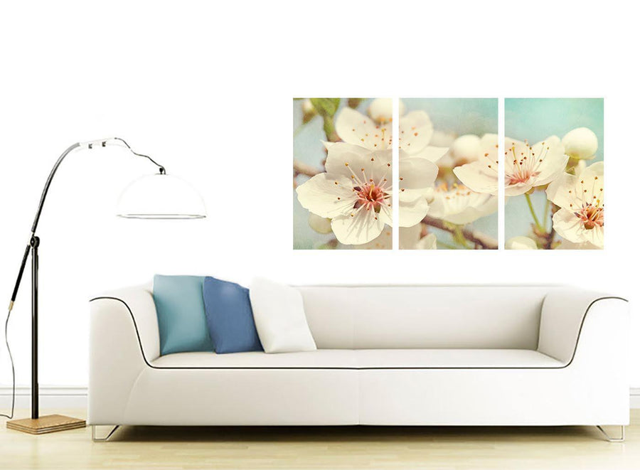 contemporary japanese cherry blossom duck egg blue white floral canvas multi 3 part 3289 for your hallway