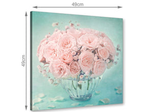 chic duck egg blue and pink roses flower floral canvas modern 49cm square 1s287s for your study