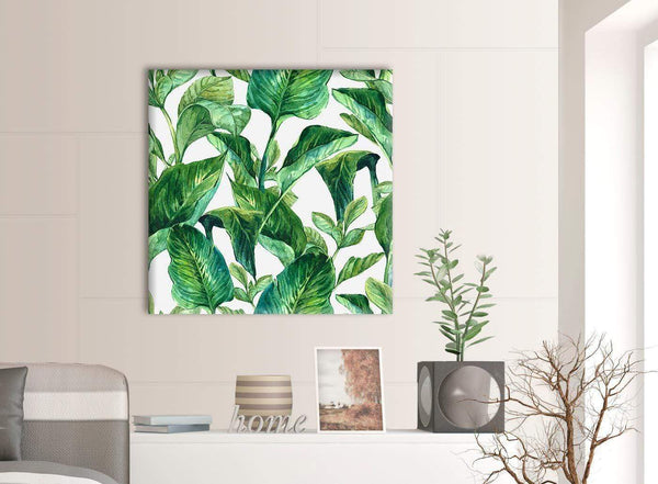 Green Palm Tropical Banana Leaves Canvas Wall Art Print - Modern 79cm Square - 1s324l