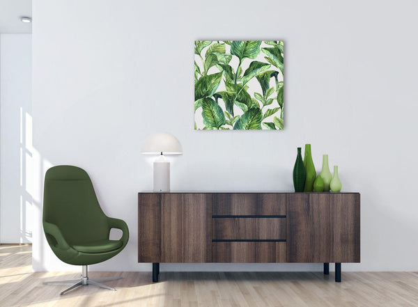 Green Palm Tropical Banana Leaves Canvas Wall Art Print - Modern 64cm Square - 1s324m