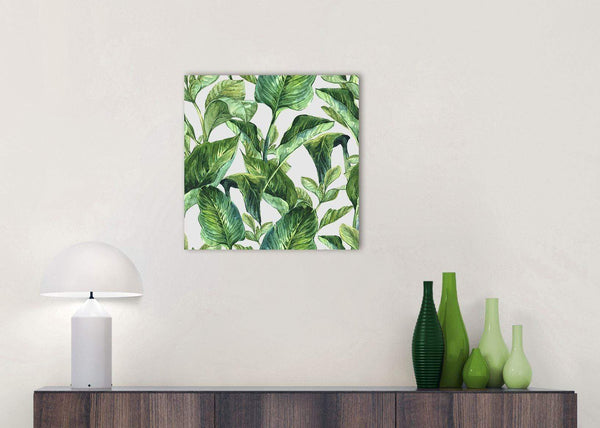 Green Palm Tropical Banana Leaves Canvas Wall Art Print - Modern 49cm Square - 1s324s