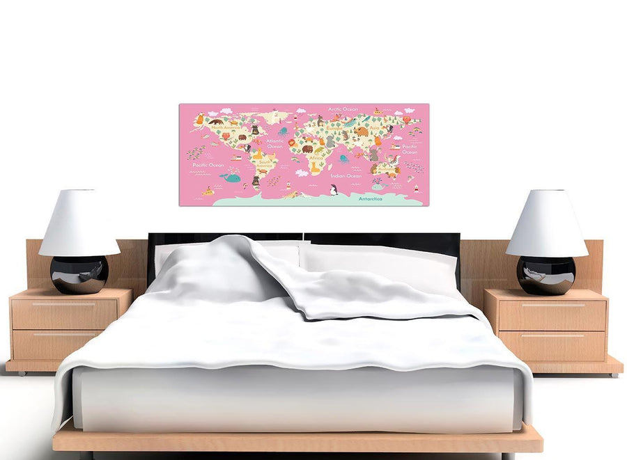 Contemporary Pink Animal Map Of World Atlas Animals Canvas Modern 120cm Wide 1316 For Your Girls Bedroom