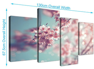 panoramic large duck egg blue pink shabby chic blossom floral canvas multi 4 piece 4280 for your girls bedroom