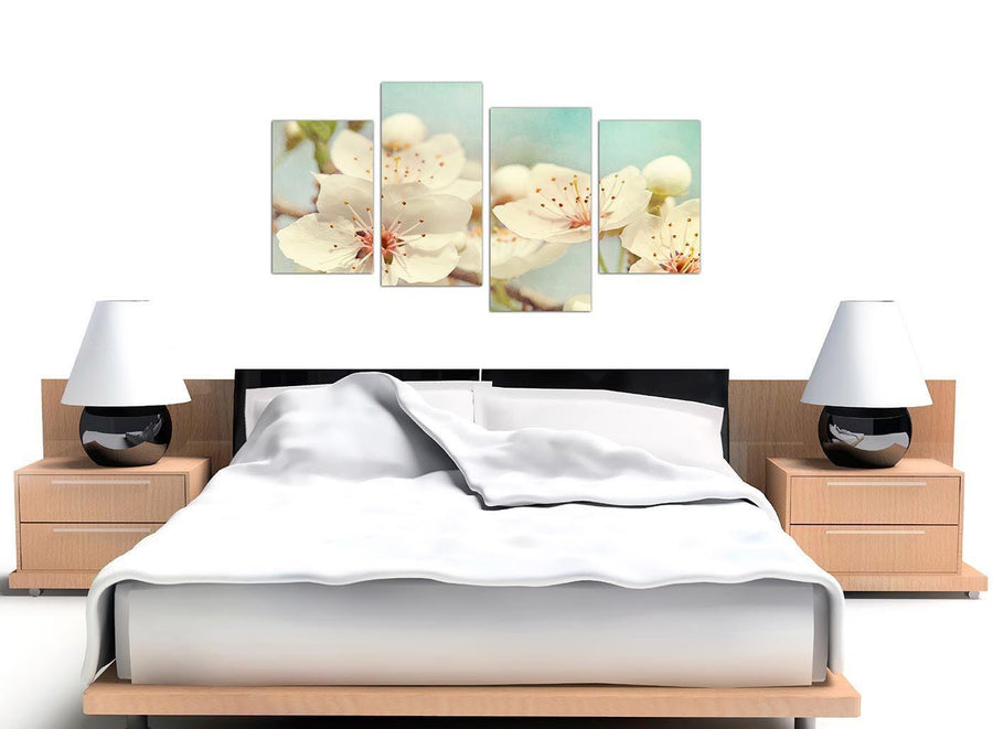 oversized large japanese cherry blossom duck egg blue white floral canvas split 4 panel 4289 for your hallway