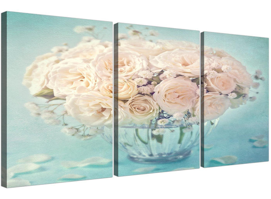 cheap duck egg blue and white roses flowers floral canvas split 3 set 3286 for your living room