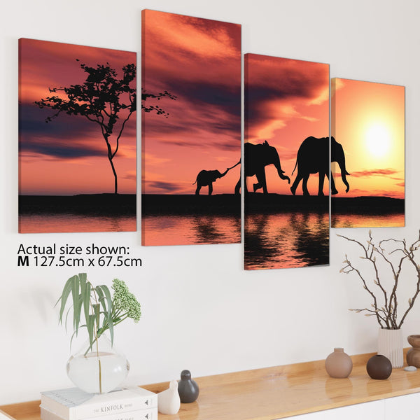 African Sunset Elephants Landscape Canvas