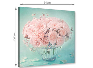 modern duck egg blue and pink roses flower floral canvas modern 64cm square 1s287m for your girls bedroom