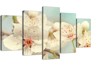 cheap extra large japanese cherry blossom duck egg blue white floral canvas multi 5 panel 5289 for your bedroom