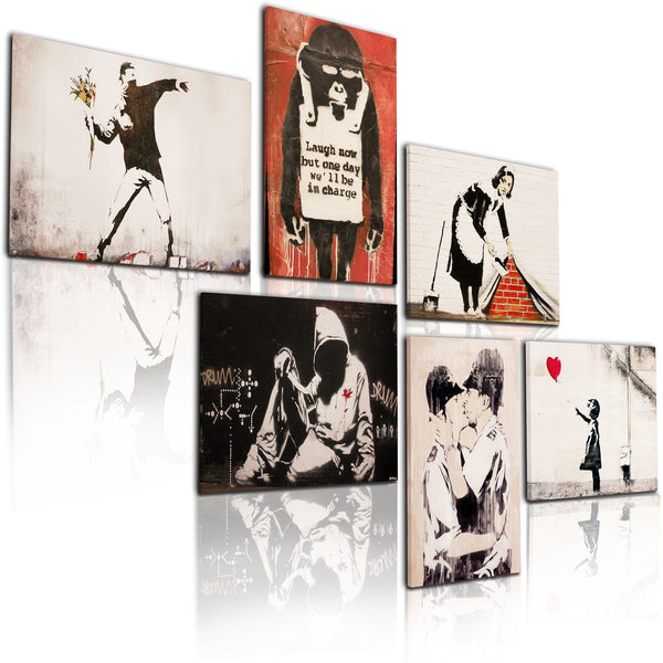 Banksy Canvas - Gallery Wall Art - Set of 6 Pictures XL - 185cm Wide