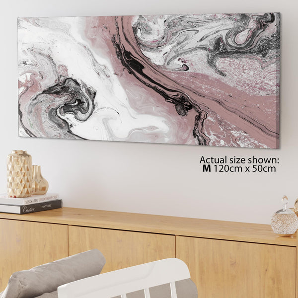 Blush Pink and Grey Swirl Living Room Canvas Wall Art Accessories - Abstract Print