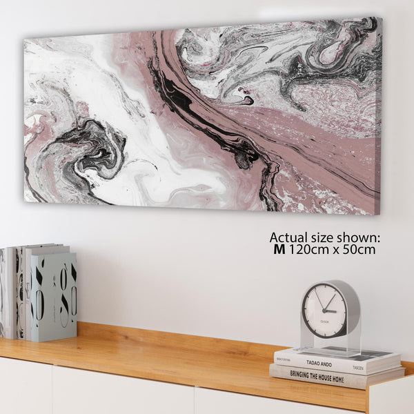 Blush Pink and Grey Swirl Living Room Canvas Wall Art Accessories - Abstract Print