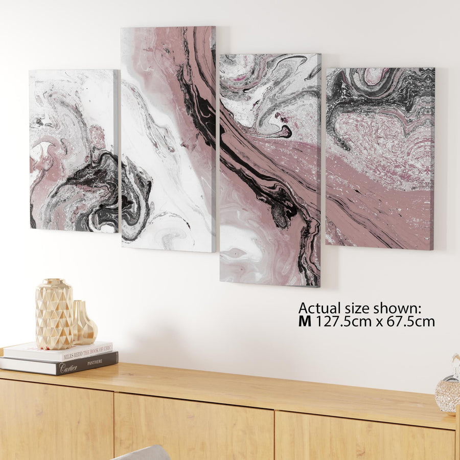 Blush Pink and Grey Swirl Living Room Canvas Wall Art Accessories - Abstract Print
