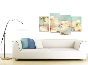 contemporary large japanese cherry blossom duck egg blue white floral canvas multi 4 part 4289 for your hallway