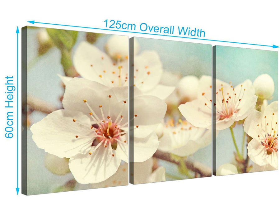 panoramic japanese cherry blossom duck egg blue white floral canvas split set of 3 3289 for your girls bedroom