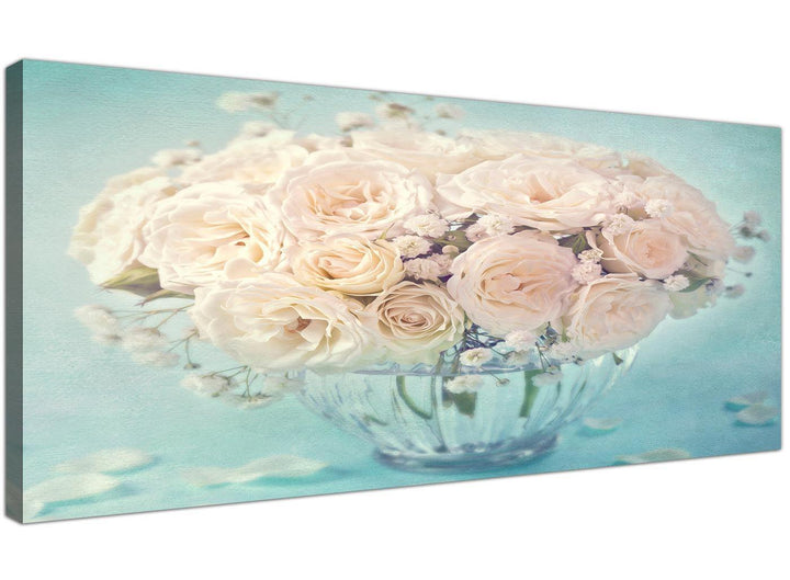 cheap duck egg blue and white roses flowers floral canvas modern 120cm wide 1286 for your living room - 1286