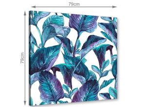 Chic Turquoise And White Tropical Leaves Canvas Modern 79cm Square 1S323L For Your Living Room